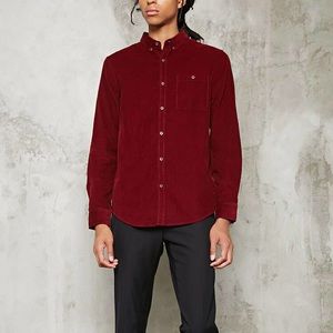 Men’s burgundy corduroy button down